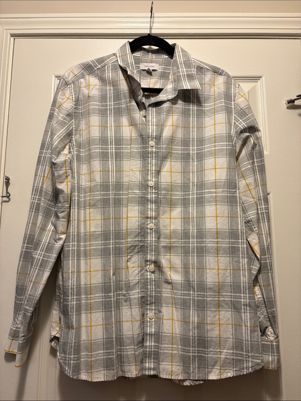 Calvin Klein Gray and Yellow Plaid Button-Down Shirt